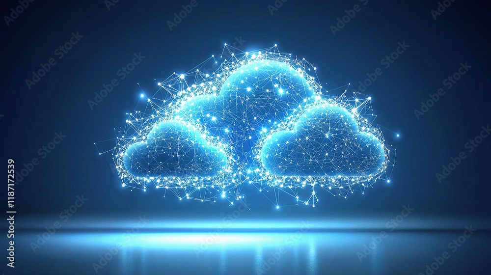 Poster interconnected cloud computing concept with digital lines and scale