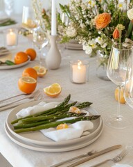 Minimalist Spring Brunch Scene with Asparagus and Citrus Accents