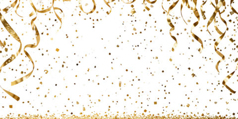 Gold Isolated Falling Foil Confetti with Glitter Dust. Golden Festive Background. Greeting Design Element. Congratulations Card