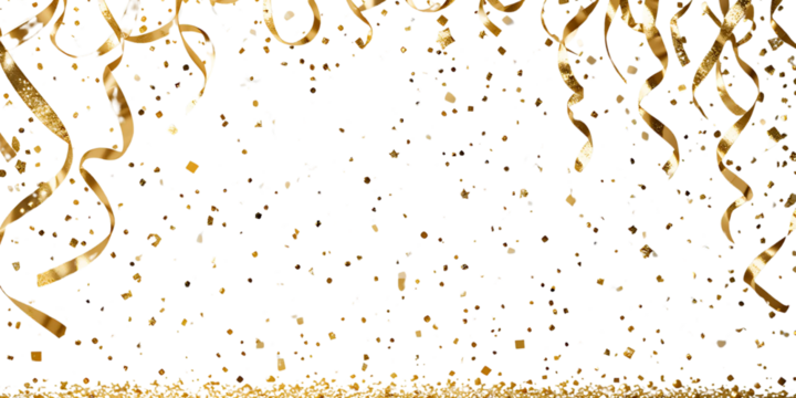 Gold Isolated Falling Foil Confetti with Glitter Dust. Golden Festive Background. Greeting Design Element. Congratulations Card