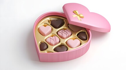 Exquisite Chocolate Box:A Pastel Pink and Gold 3D Rendering for Valentine's Day