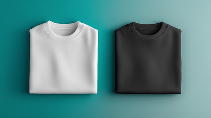 A neatly folded set of branded male clothes, featuring white and black blank sweatshirts, perfectly arranged for design presentation and customization on a clean background.