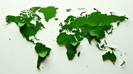 Green World Map with Leaf Accents A Symbolic Representation of Global Ecology and Environmental Awareness