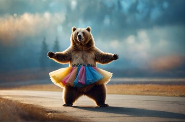 a dancing bear wearing a dance skirt