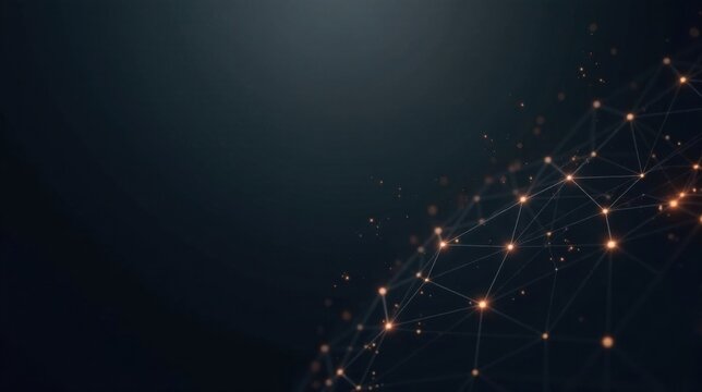 Abstract Network Connection Illuminated Nodes and Lines on Dark Background
