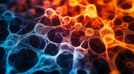 Naklejka premium Abstract fiery network, glowing nodes and connections.