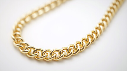 Obraz premium Close-up of a shiny gold chain with a polished finish displayed on a clean white background showcasing luxury and elegance 