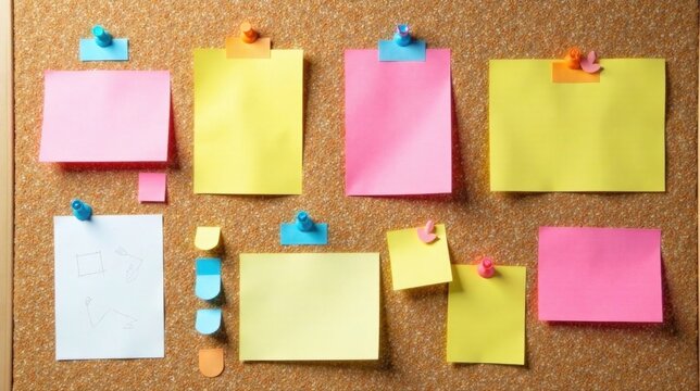 Colorful Sticky Notes on Corkboard for Planning and Organization