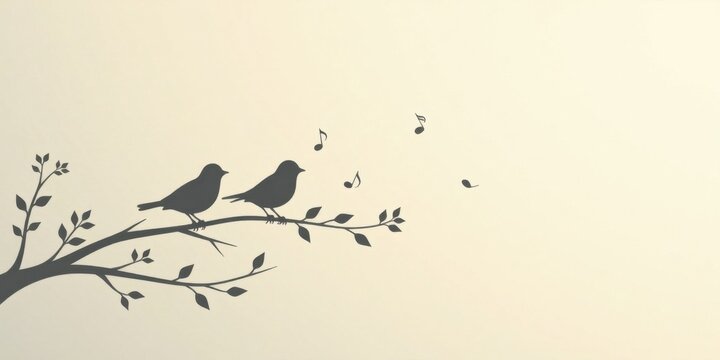 Serene avian silhouettes perched on a delicate branch, singing a sweet melody against a tranquil backdrop