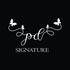PD Handwritten initial letter, PD simple signature vector logo with butterfly shape variation, beauty, photography letter logo design. P D