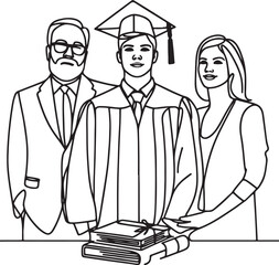 Family Graduation Portrait. Line Drawing Vector Art