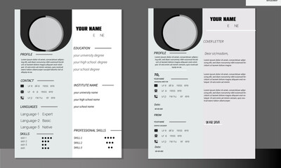 minimal creative modern gray and white color resume with cover letter design template.