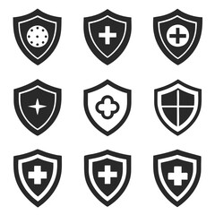 Obraz premium Shield Icons with Various Security Symbols