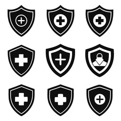 Obraz premium Shield Icons with Various Security Symbols