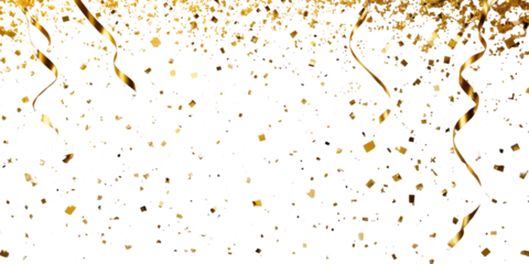 Gold Isolated Falling Foil Confetti with Glitter Dust. Golden Festive Background. Greeting Design Element. Congratulations Card