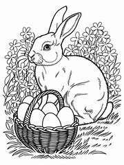 happy easter, easter bunny coloring page. printable. vol 1.