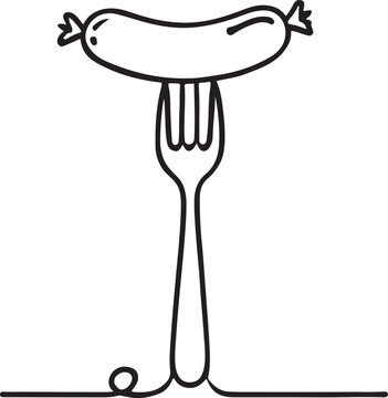 recommend clip art: Creative Line Drawing, Sausage on Fork – Vector Artwork