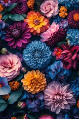 Vibrant display of assorted flowers in various colors arranged artistically