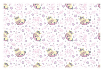 Seamless repeating pattern with adorable unicorn twigs and stars on a white background. Design for printing on a t-shirt, poster, banner. Beautiful print for t-shirt, shopper, notebooks, covers