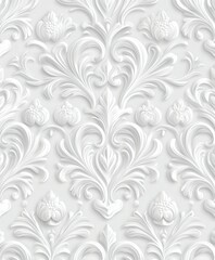 Elegant white floral design wallpaper with intricate detailing and texture