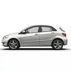 Fototapeta premium Silver hatchback car, side profile view.