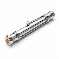 Sleek silver pen with rose gold accents; sophisticated writing instrument.