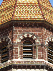Romanesque Basilica of Saint Julian. Historic city of Brioude. Auvergne. France. 12th century. Detail of the bell tower. 