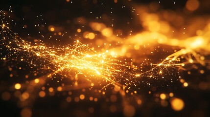 Fototapeta premium Abstract gold particle wave glowing in dark.