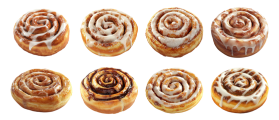 Pack Realistic Cinnamon Roll set Against a Transparent Background for Bakery, Dessert, or Food Photography Concepts