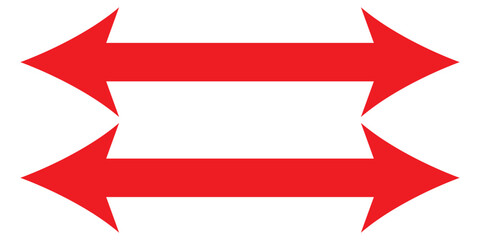 Set of long arrow vector, icon. red horizontal double side arrow. Straight long arrow vector icon set. Long arrows left and right in flat style. Long arrow