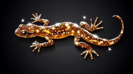 Naklejka premium Golden Gecko: Sparkling reptile on a black background. Shimmering details and elegant design.