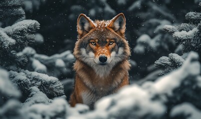 Fototapeta premium Winter Wolf in Snowy Forest. Possible Stock Photo Use