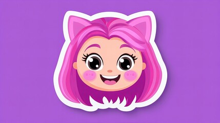 Adorable cartoon girl with pink hair and cat ears. Playful and cheerful expression. Perfect for kids' content!
