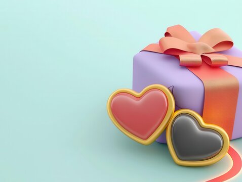 Colorful gift box with heart-shaped cookies for special occasions.
