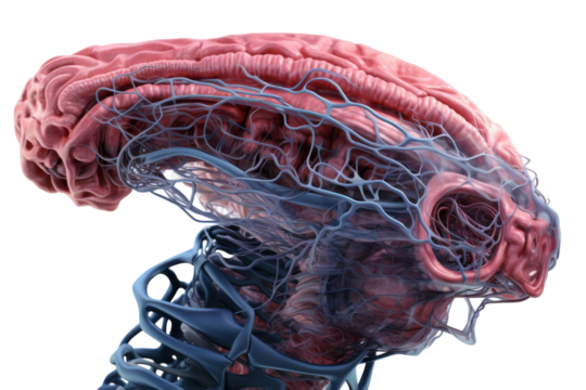 Detailed anatomical representation of human brain and neural connections in vibrant colors
