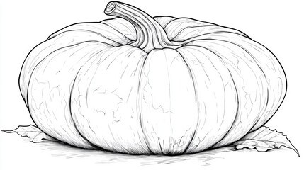 Single Detailed Pumpkin Line Art Illustration for Coloring, Vector, On White Background