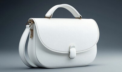 White handbag, studio shot, fashion accessory, gray background, e-commerce