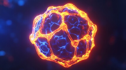 . A web of interconnected glowing nodes forming a pulsating sphere
