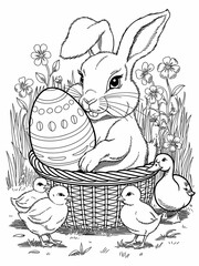 happy easter, easter bunny coloring page. printable. vol 1.