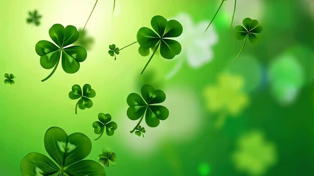Floating Clover Leaves on a Vibrant Green Background for St. Patrick's Day.St. Patrick's Day concept