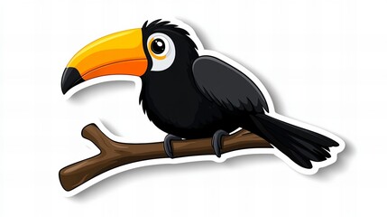 Naklejka premium Adorable toucan perched on a branch. Vibrant colors and playful design. Perfect for kids' projects!