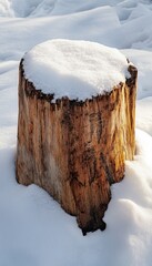 Winter Snow-Capped Log in a Snowy Landscape