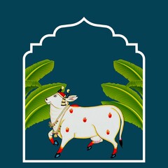 
A Beautiful Cow Pichwai Painting with Lotus for Interior Wall Decoration