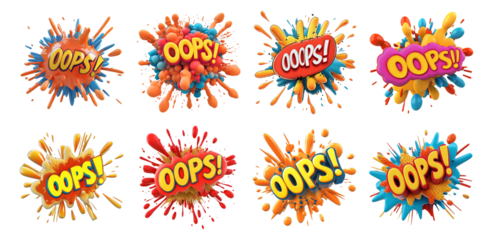 Pack Comic Explosion with the Text "OPS" in Bold Typography, set Against a Transparent Background for Fun, Mistake, or Oops Moments Campaigns
