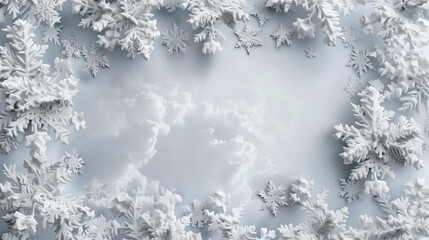Snow-covered frame with empty space in the middle, on transparent background. Cut out snowy border. Perfect for framing winter or holiday-themed designs, creating frosty, seasonal atmosphere. 3D 