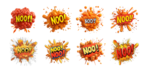 Pack Comic Explosion with the Text "NOO" in Bold Typography, set Against a Transparent Background for Fun, Reactions, or Playful Campaigns
