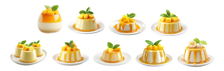 Pack Delightful Coconut Banana Panna Cotta set Against a Transparent Background for Dessert, Culinary, or Food Photography