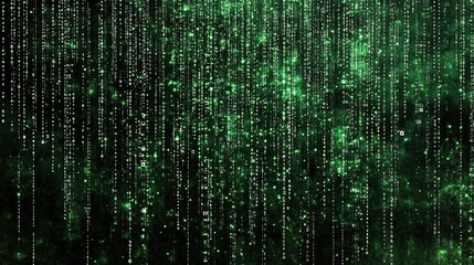 Green Digital Matrix Concept with Binary Code and 3D Lines Background