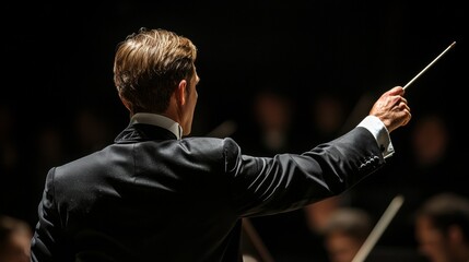 Conductor leads an orchestra during a captivating performance in a concert hall