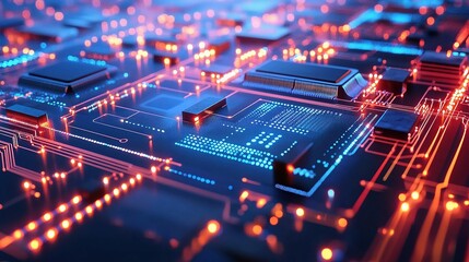 Obraz premium Abstract Circuit Board Design with Futuristic Technology Elements